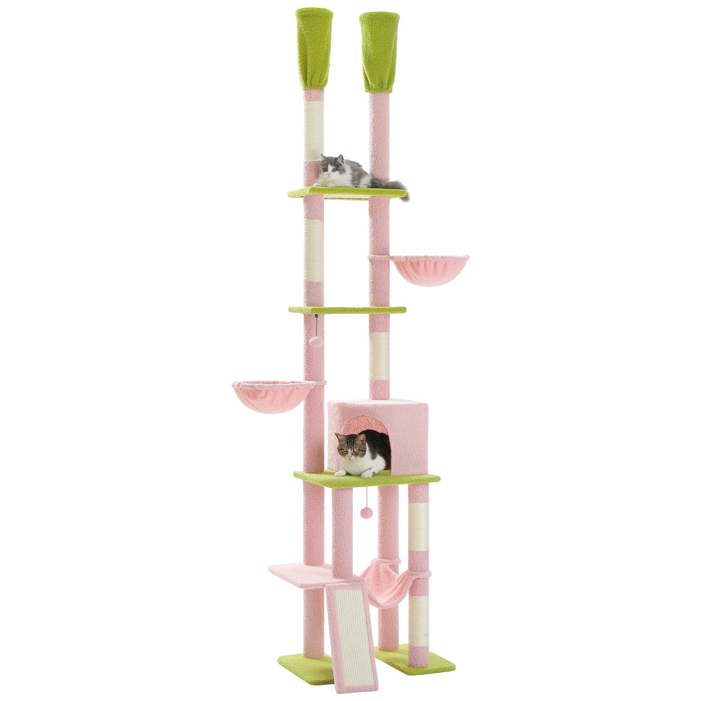 Cactus Cat Tree with 5 Platforms Scratching Posts, Cozy Hammocks and Condos,230 cm Cat Tree Floor to Ceiling Cat Tower 7 Tiers