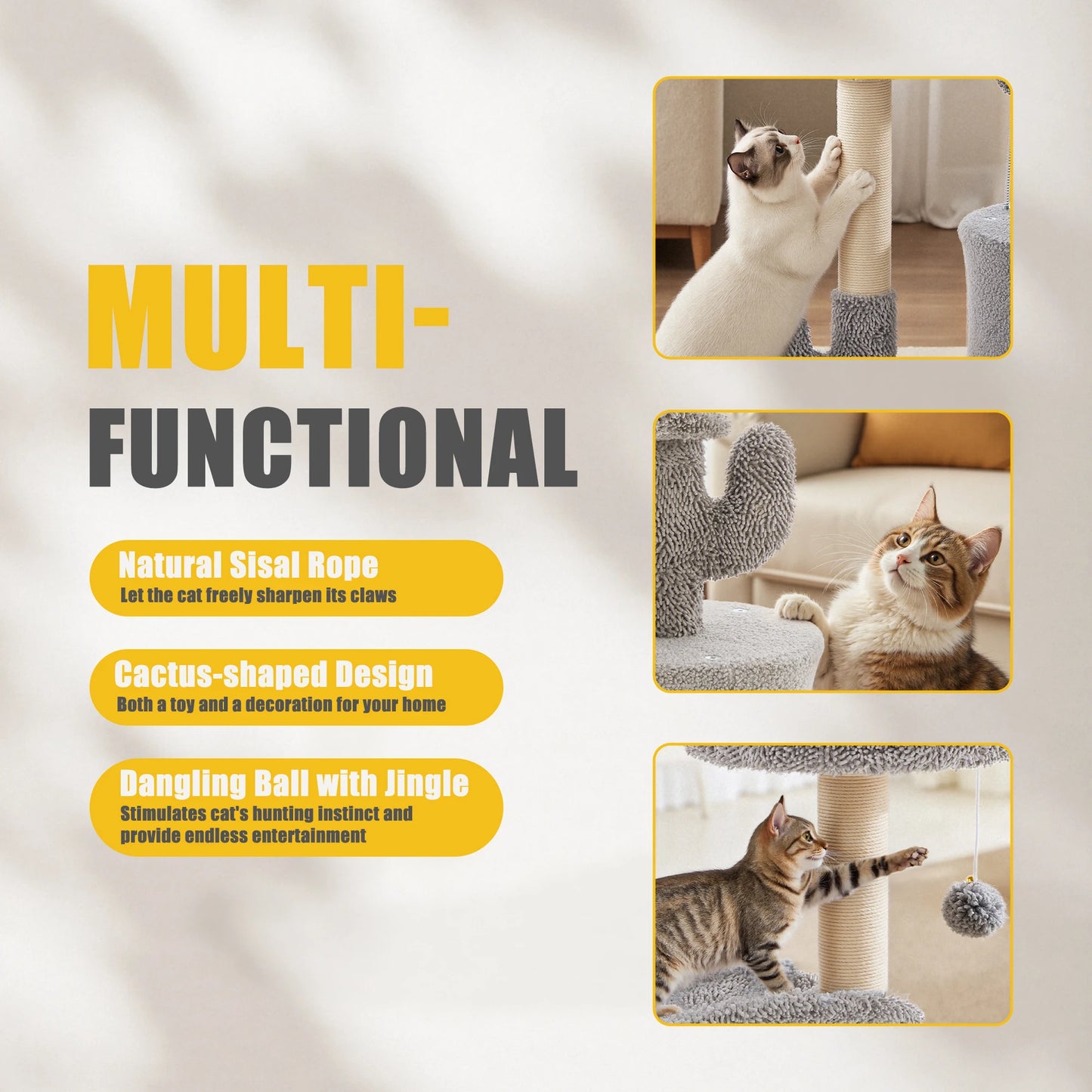 JHK 33IN Tall Multi-Level Cat Tree Tower for Indoor Pet Furniture Stable Kitty Play House with Sisal Scratching Post for Home