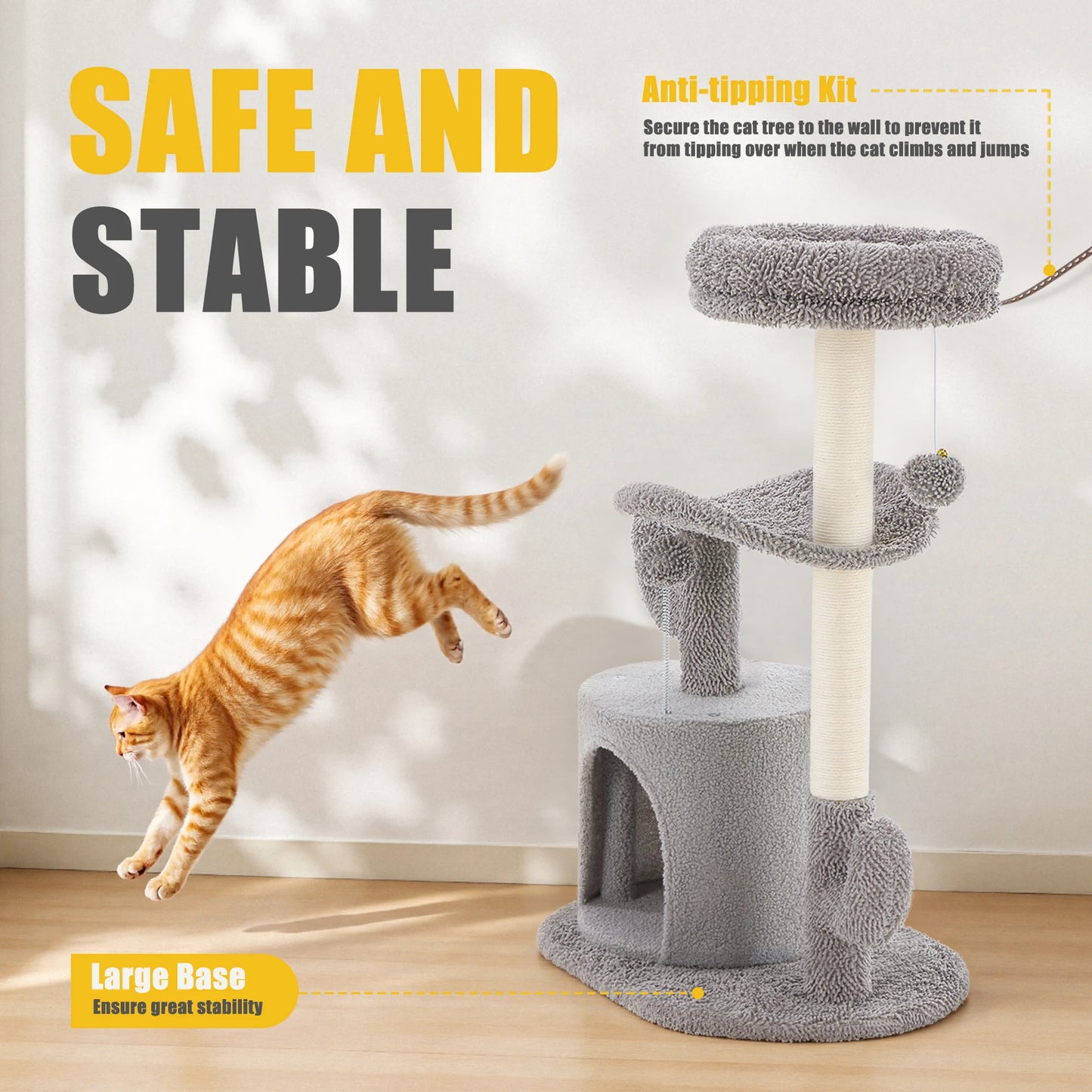 JHK 33IN Tall Multi-Level Cat Tree Tower for Indoor Pet Furniture Stable Kitty Play House with Sisal Scratching Post for Home