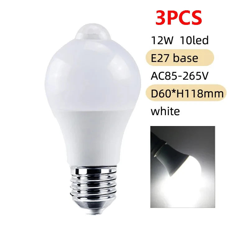 PIR Motion Sensor LED Light Bulb 220V 110V 12W Smart Bulb Motion Activated ON/OFF Home Lights Lamp with Motion Sensor