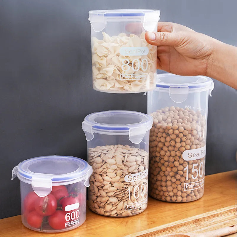 4Pcs Sealed Storage Box Transparent Kitchen Food Grain Organizer Storage Tank Plastic Large capacity Moisture-proof Sealed Jars