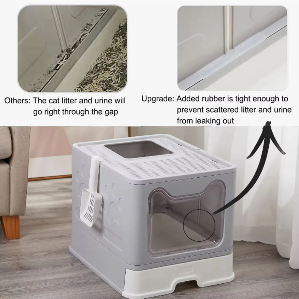Convenient Foldable Litter Box: Drawer Design with Scooper for Easy Cat Waste Management