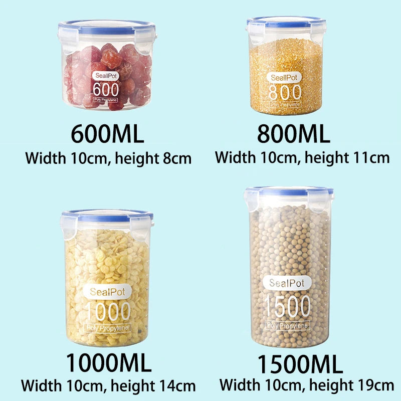 4Pcs Sealed Storage Box Transparent Kitchen Food Grain Organizer Storage Tank Plastic Large capacity Moisture-proof Sealed Jars