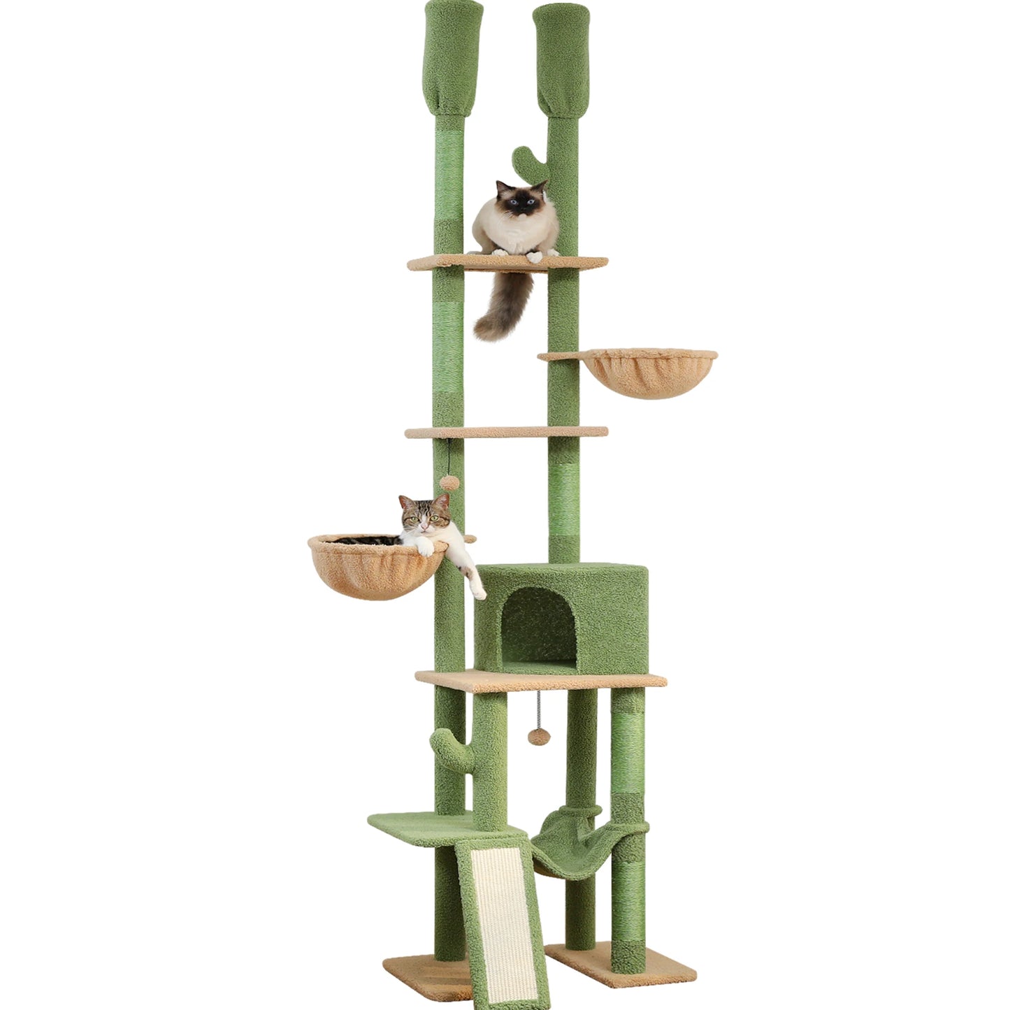 Cactus Cat Tree with 5 Platforms Scratching Posts, Cozy Hammocks and Condos,230 cm Cat Tree Floor to Ceiling Cat Tower 7 Tiers
