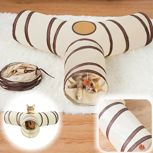 Foldable Easy-to-Store All-in-One Cat Play Tunnel - Striped Interactive Toy for Fun and Exploration Kitten Toy Cat Play Tunnels