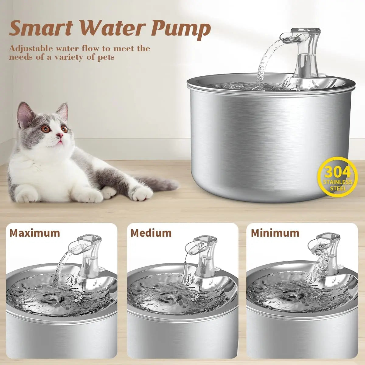 2L fully stainless steel pet water dispenser Automatic cat water fountain with optional sensor  and heater
