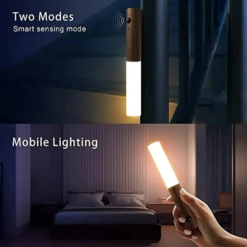 LED Wooden Magnetic Suction Lamp Charging Night Light Staircase Corridor Bedroom Atmosphere Human Body Sensing Light
