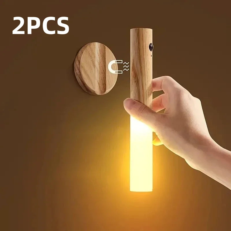 LED Wooden Magnetic Suction Lamp Charging Night Light Staircase Corridor Bedroom Atmosphere Human Body Sensing Light