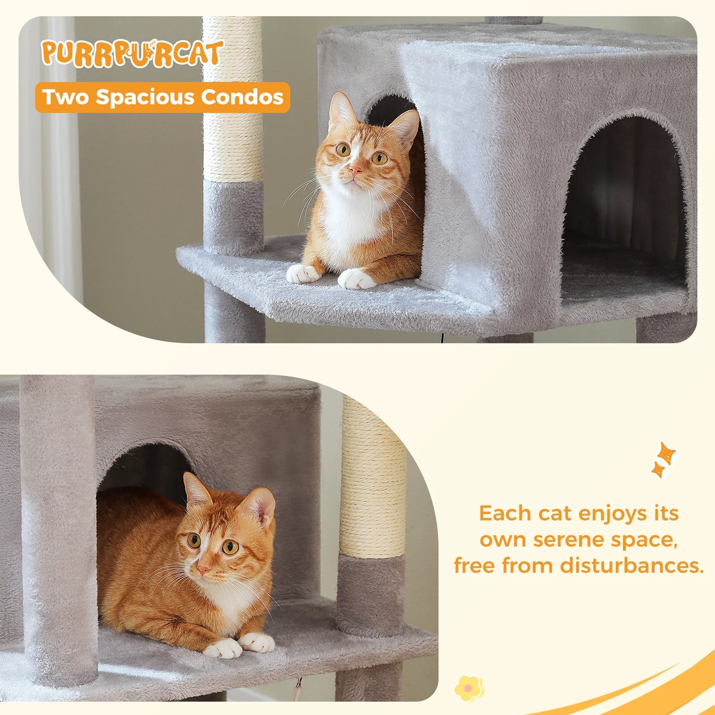 Multi-Level Cat Tree for Indoor Large Cat Tower with Scratching Posts Spacious Cat Condo Soft Top Perch Cat Furniture Cat Toys