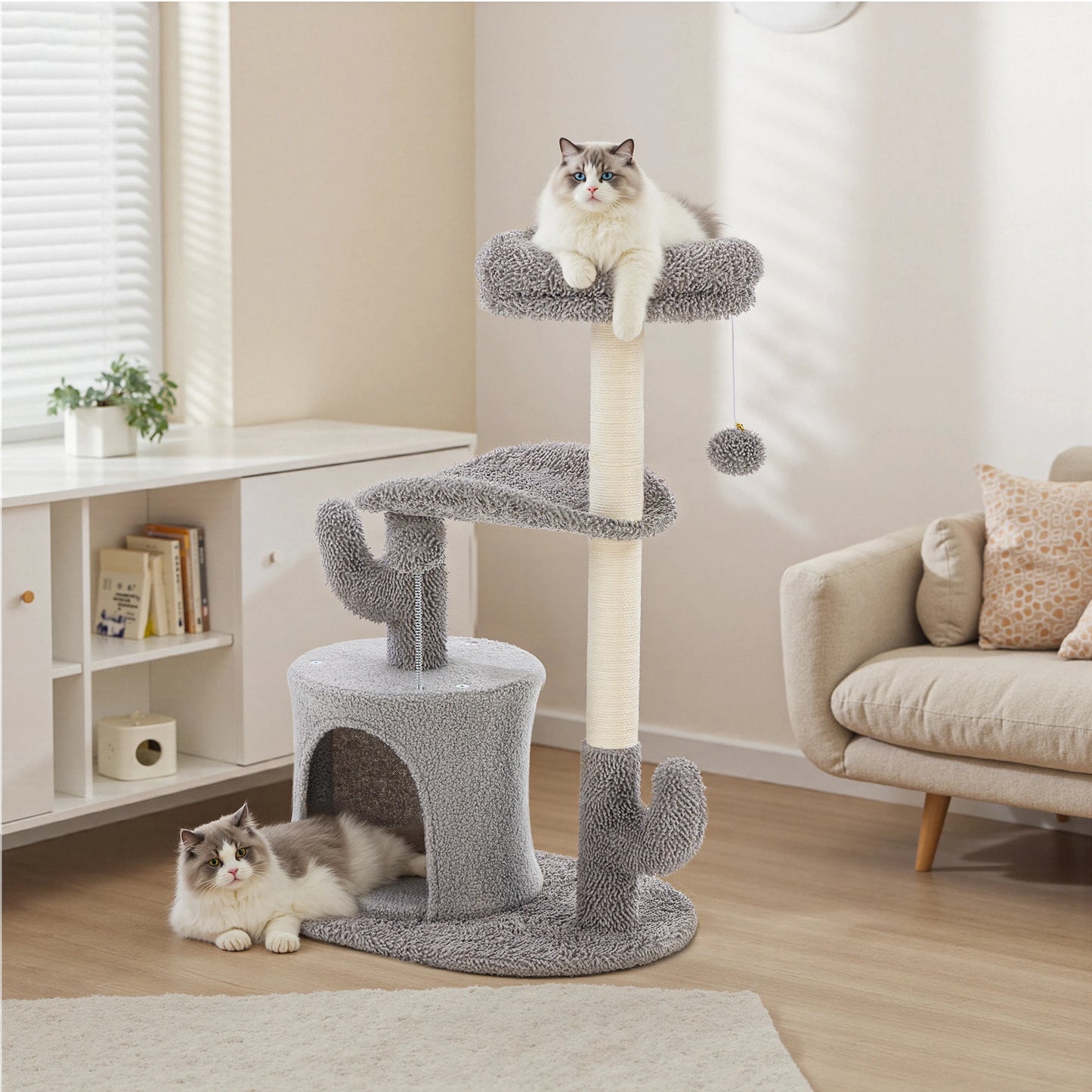 JHK 33IN Tall Multi-Level Cat Tree Tower for Indoor Pet Furniture Stable Kitty Play House with Sisal Scratching Post for Home
